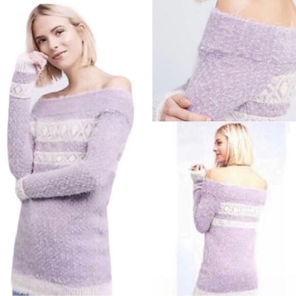 Sleeping On Snow Anthropologie Purple Faroe Off The Shoulder Sweater Size L - Picture 1 of 7